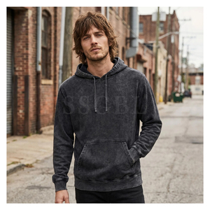 Sweat-shirt à capuche 100 % coton molletonné, couleur unie, pour homme, style vintage délavé, OEM 400 GSM, effet délavé à l'acide, coupe oversize, idéal pour l'hiver - Product Image 2