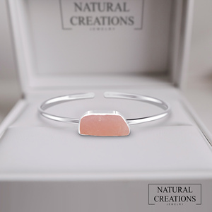 Sterling <b>Silver</b> <b>Cuff</b> <b>Bracelet</b> With Natural Rose Quartz Stone Bezel Set Minimalist Design Unisex Everyday Wear - Product Image 4