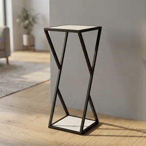 Minimalist Geometric Marble <b>Planter</b> Stand With Metal Frame For Living Room Indoor Furniture Decoration Durable - Product Image 1