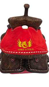 Selle de cheval artisanale personnalisée en cuir naturel souple à motifs floraux, avec quincaillerie en laiton, de qualité supérieure et durable, pour spectacle équestre western et course de baril. - Product Image 5