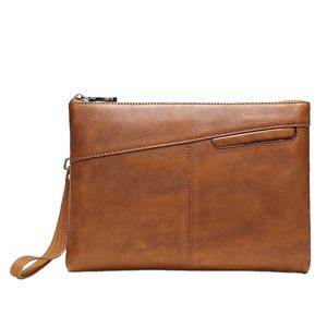 Cartera de mano de cuero genuino Vintage con logotipo personalizado de alta calidad para hombre, cierre de cremallera larga, forro de poliéster, patrón sólido OEM/ODM - Product Image 1