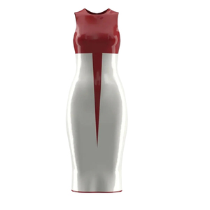 Robe moulante rouge et blanche en PU, sans bretelles, longueur genou, couleur contrastée, ajustée, pour soirée - Product Image 1