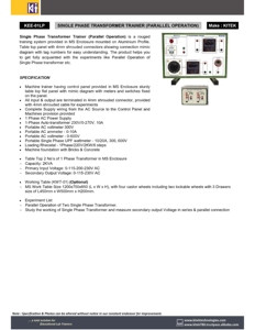 KITEK KEE-01LP Single Phase Transformer <b>Trainer</b> (Parallel Operation)-Aluminium & <b>ABS</b> Plastic 128x64x108 - Product Image 2