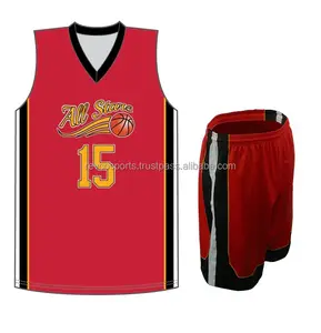 定制男士成人篮球制服印花可逆网眼空白篮球球衣定制设计篮球制服红色黑色