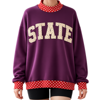 Sweat-shirt personnalisé brodé à col montant avec applique d'état, en molleton de coton à pois, pull décontracté à col rond ou col montant, style universitaire