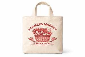 Bolsa de Tela de Algodón Ecológica AMANI de 250 g/m², Impresa, 12x12 Pulgadas, Diseño de Mercado de Agricultores, Logotipo Personalizado, Reutilizable - Product Image 1
