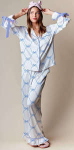 Conjunto de Pijama de Satén para Mujer con Estampado de Cerezas, Manga Larga, Largo Completo, Suave, Transpirable, Cintura Elástica, Cuello Alto, Cintura Media, Ropa de Dormir - Product Image 6