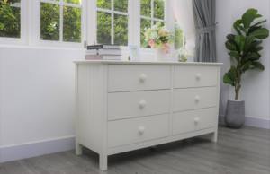 Modern Minimalist White 6-Drawer Solid Rubber Wood Dresser <b>with</b> Round Mirror Panel for Bedroom <b>Storage</b> Freestanding - Product Image 6
