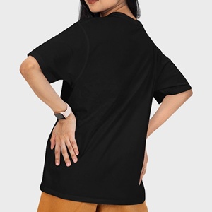 Women's <b>Black</b> Cotton Crew Neck Super Soft T-Shirt Loose Fit Short Sleeve Casual Solid Color Jersey Fabric All Seasons Wear - Product Image 3