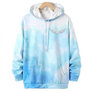 Sudadera con Capucha Unisex Tie-Dye, Sudadera de Punto Extra Grande, Degradado Azul Blanco, Ropa Casual de Primavera, Diseño con Bolsillos, Ajuste Transpirable - Product Image 2