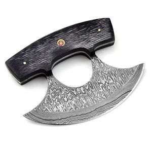 Couteau Ullu Burraq personnalisé fait main en acier Damas, manche en bois, trancheur à pizza, fourreau en cuir, ambidextre, écologique - Product Image 1