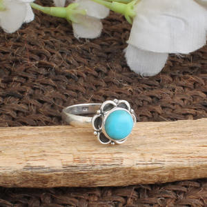 Natural Round <b>Turquoise</b> <b>Ring</b> 925 Sterling Silver Blue Stone Cabochon <b>Ring</b> Wholesale Genuine <b>Turquoise</b> Jewelry for Women Boho - Product Image 3