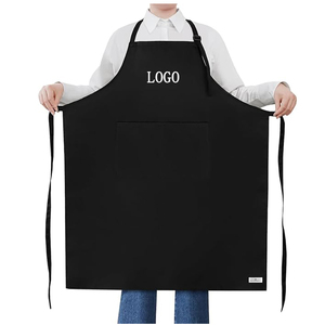 Tablier unisexe bleu marine en coton avec poche, manches courtes, fermeture à boutons-pression, pour restaurant et bar, en tissu tricoté, bretelles réglables, uniforme - Product Image 1