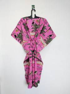 Robe kaftan en coton indien faite à la main, style kimono, imprimé jungle, idéale pour la plage - Product Image 6