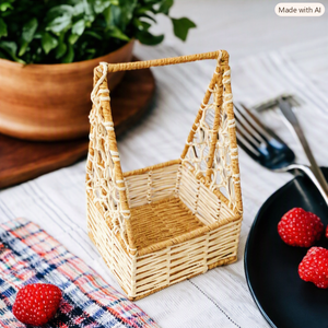 Panier de rangement multifonctionnel en jute naturel, écologique, forme rectangulaire, avec poignée, élégant organisateur de cuisine, décoratif Ecowoodies - Product Image 3