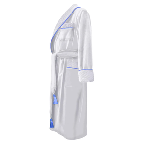 Peignoir de luxe blanc pour homme, col châle, en coton matelassé, pour spa et hôtel, manches longues, grande taille, vêtement d'intérieur, avec pompons, style couple - Product Image 4