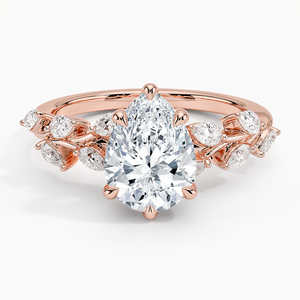 Bague de fiançailles en or jaune avec diamant taille poire, sertie de griffes, motif floral, bijoux fins romantiques pour femme - Product Image 5