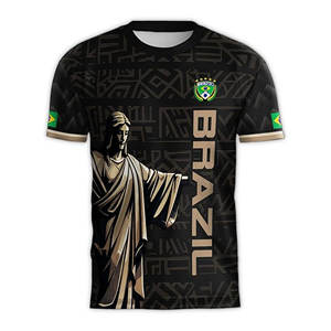 Camiseta de Fútbol de Poliéster 100% de Alta Calidad al por Mayor, Personalizada con Nombre y Letras del Equipo, Estampado de Brasil, Corte Recto - Product Image 4