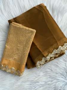 Sari indien en soie satinée avec dentelle brodée de sequins, séchage rapide, toutes saisons, pour fêtes et mariages - Product Image 6