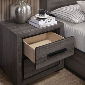 Two-Tone Gray and <b>Black</b> Trim Nightstand with 2 Drawers 1pc <b>Bedside</b> <b>Table</b> Furniture Paper Veneer Design for Bedroom - Product Image 6
