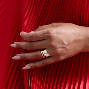 Toi Et Moi Marquise Round Lab Grown Engagement <b>Rings</b> 14K Solid Gold Prong Set Modern Unique Wedding <b>Statement</b> Band Factory Price - Product Image 4