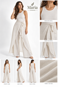 Tenues d'été décontractées chic et modernes pour femmes - Débardeur blanc côtelé en spandex respirant et pantalon ample à taille élastique avec superposition - Product Image 4
