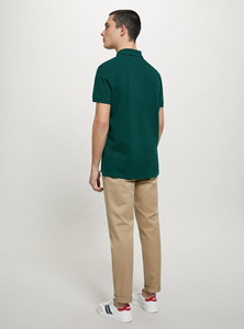 Polo en coton piqué vert uni à manches courtes pour homme, respirant, décontracté, coupe classique - Product Image 2