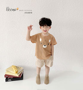 Pyjama d'été décontracté 2 pièces en toile de coton de haute qualité avec imprimé ours mignon, vêtements de maison pour tout-petit garçon, ensembles de vêtements de printemps - Product Image 3
