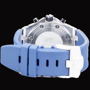 Montre personnalisable en caoutchouc bleu avec diamants Moissanite, demi-sertie, classique, bijoux pour homme à prix abordable - Product Image 6