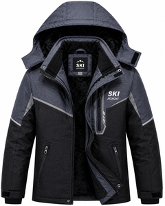 Veste de ski imperméable à fermeture éclair pour enfants, en gros, épaisse, à capuche, 100 % polyester, coupe-vent, personnalisable - Product Image 1