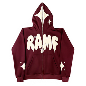 YKM Y2k Streetwear Men's French Terry Hoodie Custom 3D Puff Printing 100% Cotton Full Zip Hoodie Men's Full Zip Hoodie - Product Image 3