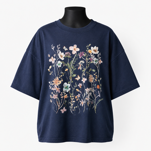 เสื้อยืดโอเวอร์ไซส์ ผ้าฝ้าย 100% เฟรนช์เทอร์รี่ ล้างสีแบบแอซิดวอช ขอบดิบ ไหล่ตก คอกลม คอเสื้อริบ สำหรับผู้หญิง - Product Image 1