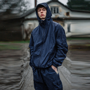 Men Oversize Windbreaker Tracksuits Set Long Sleeve Full Zip Waterproof <b>Rain</b> <b>Jacket</b> Pants Tracksuit - Product Image 2