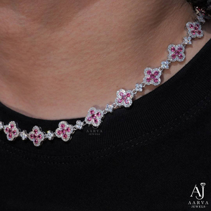 <b>Pink</b> Moissanite Claw Setting Four Leaf Clover Link Chain Pendant <b>Necklace</b> for Women's Wedding Party Gift - Product Image 4