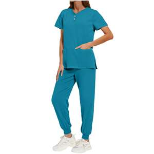 Ensemble de blouses et pantalons de travail pour femmes OEM, col en V et pantalon jogger, 2 pièces, uniforme d'infirmière, vêtements de travail avec poches, extensible, respirant, vêtements médicaux - Product Image 5