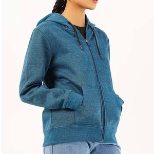 <b>Women's</b> <b>Blue</b> Sequined Badge Front Hooded Zip-Up <b>Fleece</b> Sweatshirt Solid Color Cotton Knitted Full Sleeve Regular Fit Winter Wear - Product Image 5