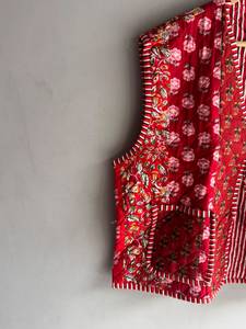 Chaleco Acolchado de Algodón con Estampado Floral Rojo para Mujer, Cuello en V, Sin Mangas, para Otoño, con Bolsillos, Todas las Tallas, Regalo para Ella - Product Image 2