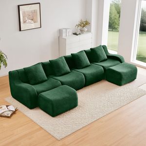 Divano a U Senza Struttura in Tessuto Teddy 32D ad Alta Densità, Design Antiscivolo, Braccioli Curvi, Nessun Montaggio Richiesto, per Soggiorno - Product Image 2