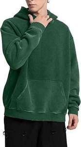 เสื้อฮู้ดดี้สีเขียวฟอกทรงโอเวอร์ไซส์ ยูนิเซ็กซ์ ผ้าฝ้ายฟลีซ 100% มีกระเป๋าเสื้อ สไตล์ลำลองสำหรับฤดูใบไม้ร่วง ทรงปกติ สกรีนลายได้ตามสั่ง - Product Image 2