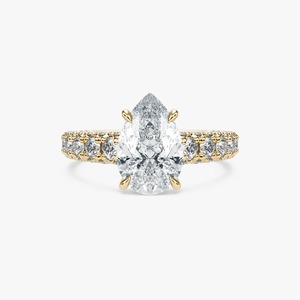 Anillo de Compromiso de Oro de 14K con Diamante Corte Pera de 3.50 CTW, Banda Pavé, Diamante Cultivado en Laboratorio, Joyería Fina - Product Image 5