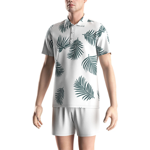 Polo pour homme à manches courtes, imprimé feuilles tropicales, coupe classique, décontracté, en coton tissé respirant - Product Image 3
