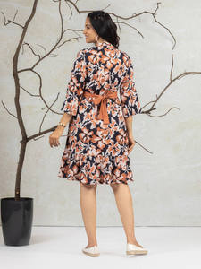 Vestido Midi de Gasa Floral con Cuello Redondo y Cintura Natural para Mujer, Ligero y Ecológico, Colección Verano 2026 - ¡Gran Oferta! - Product Image 3