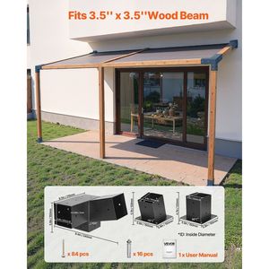 2-Pack Pergola <b>Kit</b> 4x4 Inch 3-Way Slanted Brackets 3.5x3.5 Inch <b>Wood</b> Beams Actual Size 2 Post Bases 2 Wall Mount Bases for - Product Image 2