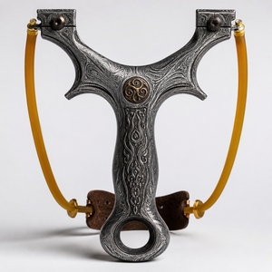 Damascus Steel Slingshot Handmade Decorative Display Piece Premium Pattern Steel Craftsmanship Collectible Home Decoration - Product Image 1
