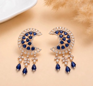 ต่างหูห่วงคริสตัลสีน้ำเงินแซฟไฟร์ 14K โรสโกลด์เครื่องประดับทองเหลืองสไตล์วินเทจสำหรับงานปาร์ตี้ - Product Image 1