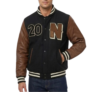 Mens Wool Varsity <b>Letterman</b> <b>Jacket</b> Premium Real Leather Sleeves Solid Casual Winter Custom Embroidery OEM Service Wool <b>Jacket</b> - Product Image 5