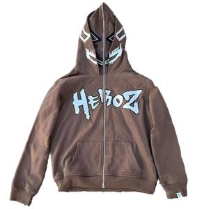 Sweat à capuche unisexe surdimensionné pour homme, fermeture éclair intégrale, 100 % coton épais, noir, broderie araignée personnalisée - Product Image 1