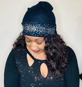 Gorro de punto con calavera de diamantes de imitación negros, unisex, para adultos, cálido para invierno, estilo punk, informal, 56-58CM - Product Image 6
