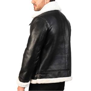 Veste en cuir premium avec fourrure blanche pour homme, en véritable peau de mouton, col à boucles, design élégant, vêtement extérieur personnalisé, tendance - Product Image 5