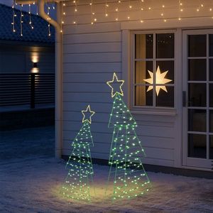 Set of 2 Lighted Metal Christmas <b>Trees</b> Pre-Lit Yard Decor with 150 Green Warm White <b>LED</b> Lights for the Holidays - Product Image 2